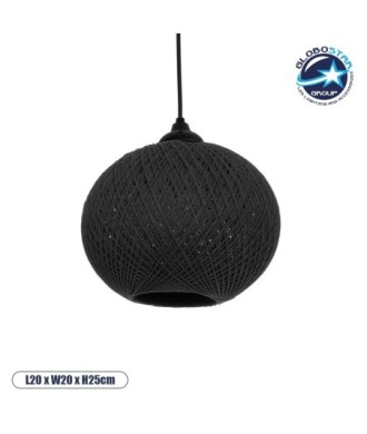 GLOBOSTAR® SOLEI 205-0006 Boho Κρεμαστό Φωτιστικό Οροφής με Ντουί 1 x E27 AC 220-240V IP20 - Μαύρο - M20 x Π20 x Υ25cm